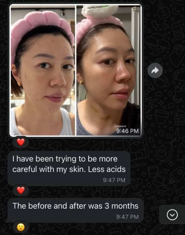 Customer photo updates over three months, shared with consent